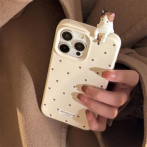 Compatibile con iPhone 15 Pro Max motivo a punto donda bella e tridimensionale con grazioso gatto 3D e ragazza antigraffio per 15 Pro Max Cheese silicone bianco