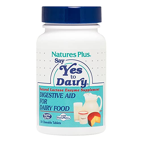 NaturesPlus Say Yes to Dairy - 50 Chewable Tablets - Natural Lactase Enzyme Supplement, Maximum Strength Digestive Aid, Lactose Intolerance Relief - Gluten-Free - 50 Servings