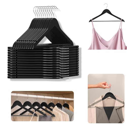 Image of Wooden Hanger for Clothes Hanging Wooden Hangers for Wardrobe Pack of 4 (Black)