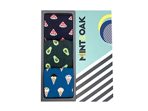 Image of Mint & Oak Printed Crew Socks For Men, Soft Cotton Calf Length Socks, Colorful Sock Gift For Men, Anti-Microbial & Odour Free, Funky Socks - Gift Box of 3