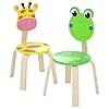   iPlay-iLearn-2-PCS-Wooden-Kids-Chair-Sets-Natural-Hardwood-Giraffe-Frog-Animal-Children-Chairs-Furniture-Set-for-Toddlers-Kids-Boys-Girls-Stackable-for-Playroom-Nursery-Preschool-Kindergarten