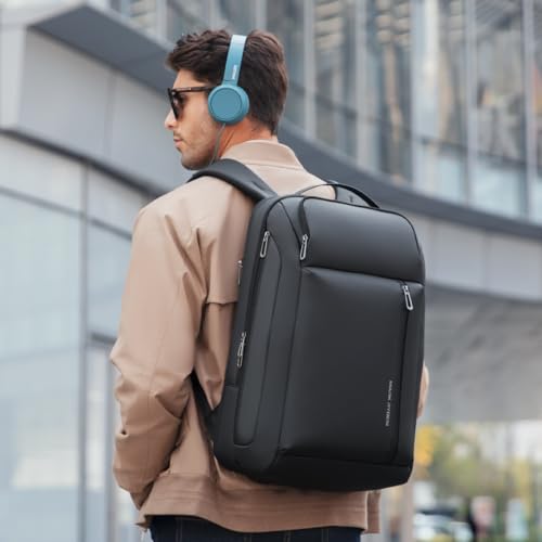 MARK RYDEN - Zaino da viaggio per laptop da 15,6 pollici, espandibile da 25 L-35 L, zaino da cabina impermeabile 45 x 35 x 20 cm, borsa da lavoro per uomo - Nero