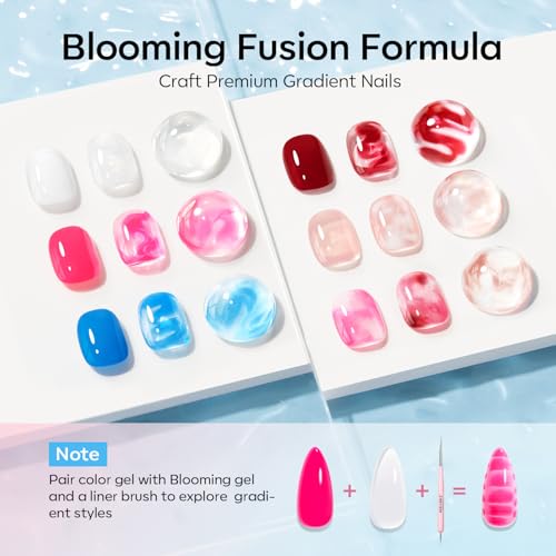 Image of Modelones Gel Nail Polish Set -6 Colors 2026 Summer Hot Pink Blue Milky White Clear Blooming Gel Polish Burgundy Nude French Jelly Nail Gel Polish DIY Gift with Golden Beads & Nail Dotting-Liner Brush