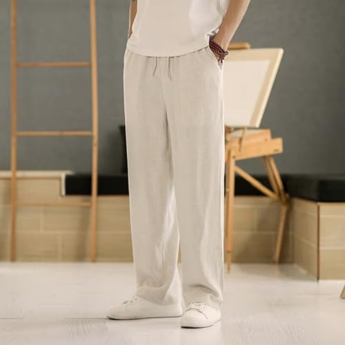 Linen Pants for Men Baggy Solid Open Bottom Drawstring Lounge Pants Lightweight Breathable Summer Beach Trousers3