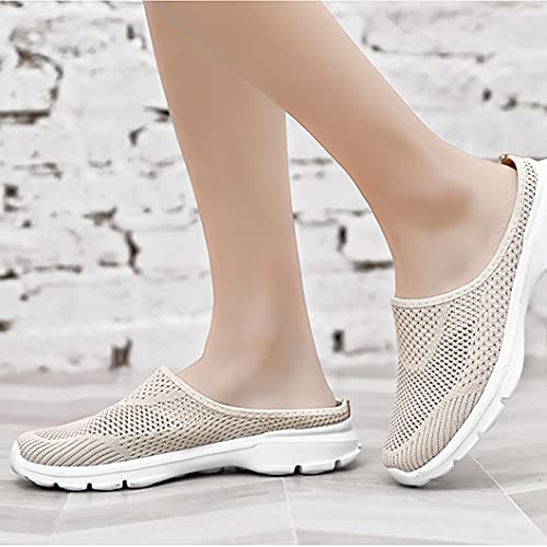 Baobeijiadao Womens Mesh Clog Backless Slip On Mule Sneaker Knit Flats Walking Shoes (Cn35-Us5.5, Beige) #TOP2