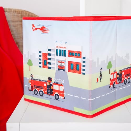 Herding Young Collection Aufbewahrungsbox Feuerwehr, ca. 30 x 30 x 30 cm, Aufbewahrung im Regal oder freistehend, 100% Polypropylen, Innen 100% Papier