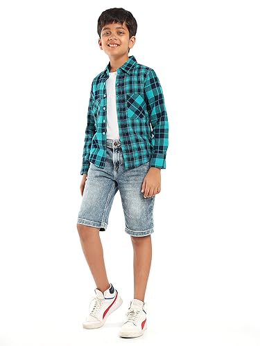 Image of LILPICKS Boys Full Sleeves Regular Wear Checked Casual Shirt (Multi Green)