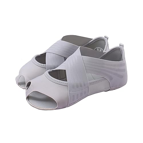 Image of ABIRAM Yoga Socks Toeless Non-Slip Grips & Straps, for Pilates, Barre, Ballet, Bikram, Workout for Women