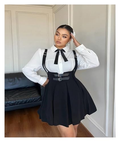 Overall Dress Plus Size Women's High Waisted Solid Colour Peplum Casual Suspender Skirt Elegant Casual Pure Skirt(1XL) Black3