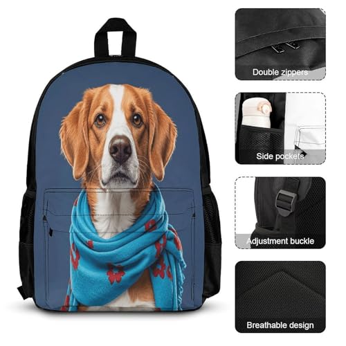 3-in-1 Backpack Combination Set Dog Wearing Blue Scarf Print 3Pcs Backpack Sets Travel Daypack with Lunch Bag And Cosmetic Bag3