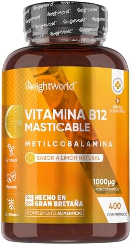 Vitamina B12 Masticable 1000mcg, 400 Comprimidos Veganos, Sabor a...