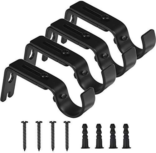 Chstarina 4pcs Curtain Rod Brackets Adjustable Heavy Duty Metal Curtain Pole Holder Set Curtain Pole Support Brackets with Screws, Lenth 3cm to 12cm (Black)