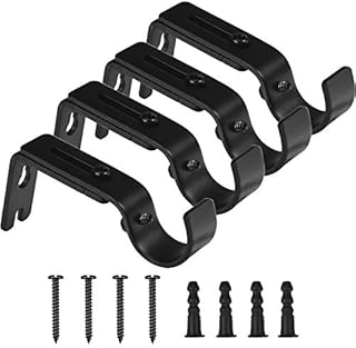 Chstarina 4pcs Curtain Rod Brackets Adjustable Heavy Duty Metal Curtain Pole Holder Set Curtain Pole Support Brackets with Screws, Lenth 3cm to 12cm (Black)