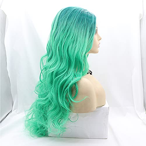 Xiweiya Mixed Green Blue Synthetic Wigs 2 Tones Long Wavy Blue Green Wig Middle Part Heat Resistant Fiber For Women 24inch…… - Image 2