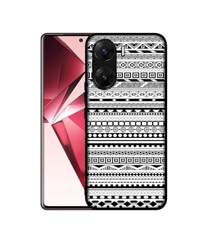 Image of Black & White Patterns Design Premium 2D Printed Metal Back Case Cover for Vivo V29E 5G