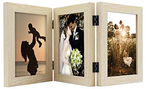 Golden State Art, Decorative Hinged Table Desk Top Picture Photo Frame, 3 Vertical Openings, with Re - //coolthings.us