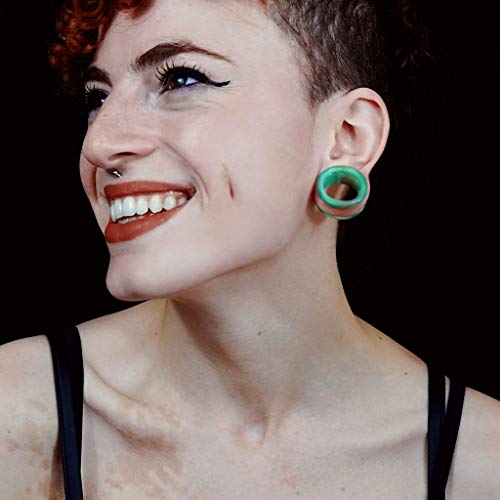 Pierced Owl - Green Opalite Glass Double Flared Saddle Tunnel Plug Earrings, Sold as a Pair4