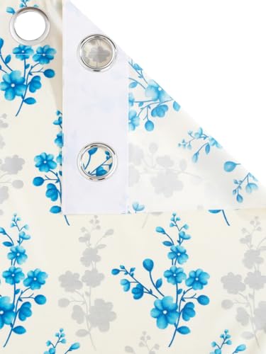 Image of Home Sizzler 2 Pieces Elegant Floral Printed Top with Solid Red Bottom Eyelet Polyester Curtains - 5 Feet Long, Aqua