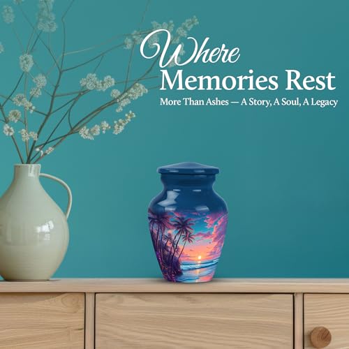 Image of Beach Urn - Human Remains Urn - 3 Inch - Pack of 4 - Miniture Urns for Mom & Dad - Funeral Cremation Urns for Ashes - Burial Decorative for Mom & Dad