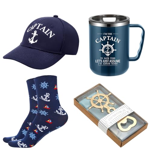 Didaey 4 Pcs Boating Gifts for Men Boat Captain Cap Captain's Hat Stainless Steel I'm...