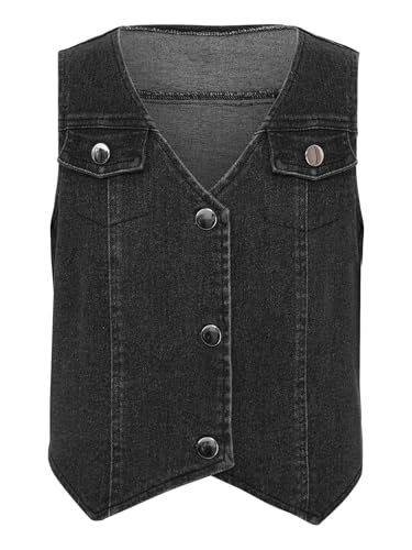 Kids Girls Sleeveless Denim Jacket Button Down Jean Vest Casual Vintage Top Outerwear2