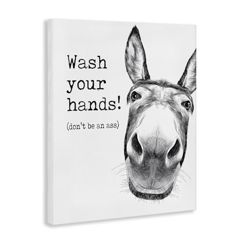 Image of Stupell Industries 'Wash Your Hands Donkey Quote', Canvas Art, 30 x 40 Inches, Easy to Hang and Sturdy, Made in USA, by Lettered and Lined