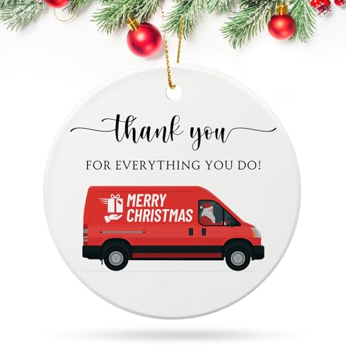 Jingmore Christmas Mailman Gift Mail Carrier Ceramic Ornament Mail Truck Ornament Thank You for Everything You Do Christmas Tree Decoration Mail Driver Appreciation Gift for Postal Worker