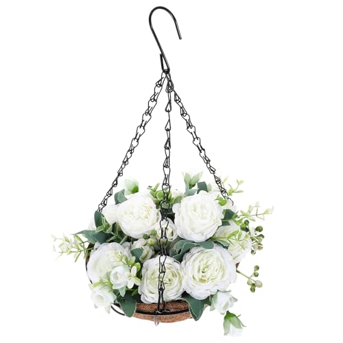Panier suspendu artificiel fleurs blanches extérieur résistant - 2