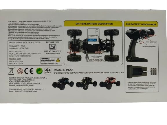 Image of AGTCI Monster 1:18 Four-Wheel Drive Remote Control Rock Crawler Climbing Car, 2.4GHz, Red /Green /Blue Combination with Black, Ages 4+