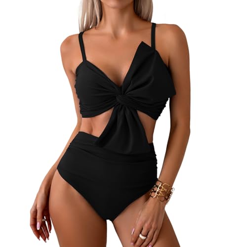 MIYOUJ Womens Bikini Set High Waisted Swimwear Tie Knot High Rise Two Piece Swimsuits Bathing Suits (Black, Small)