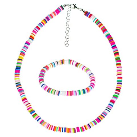 BlueRica Boho Beads with Vinyl Heishi Choker Necklace & Bracelet Set, Plastic, No Gemstone Cover