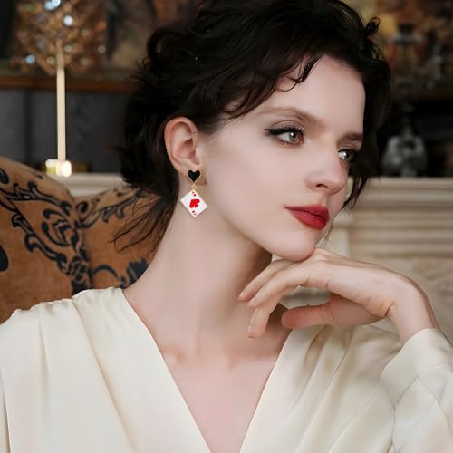 Funky Poker Earrings for Women Gold Hearts Spades A Ace Playing Cards 18K Gold Plated Dangle Drop Earrings for Women Gambling Casino Jewelry Gift2