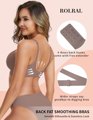 Image of Womens Deep V Wireless Bra No Underwire Seamless Comfort Support Tshirt Push Up Bralette for Everyday /Sleep