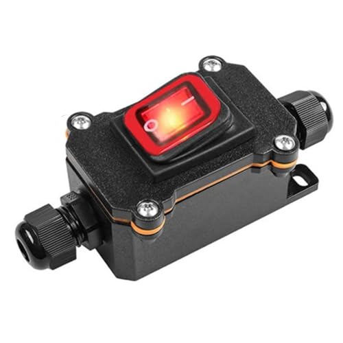 VONVOFF Waterproof Inline Cord Switch DPST AC 20A-125V 16A-250V On Off Toggle Switch with Red Light Rocker Button Switch Outdoor Start Stop Switch Two Side Entry and Exit Line