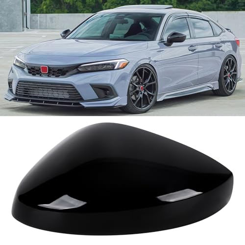 Glossy Black Left Driver Side Mirror Cover Cap Housing Compatible with 2022 2023 2024 2025 11th gen Honda Civic without Turn Signal Model, Direct Replacement