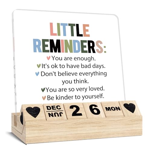 Inspirational Motivational Gifts, Wooden Block Calendar for Desk, Little Reminders You are Enough Sign, Employee Appreciation Gifts for Coworker, Positive Affirmations Acrylic Plaque