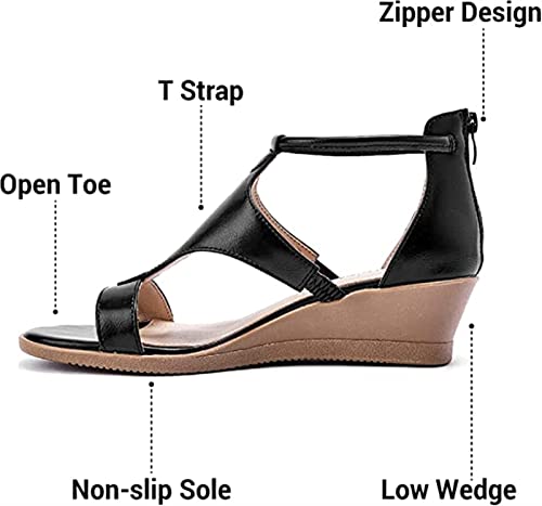 Wedge Roman Sandals for Womens Summer Open Toe Ankle Heeled Strap Shoes Faux Leather Gladiator Zipper Shoes Casual Non-Slip Platform Breathable Walk Beach Flip Flops3