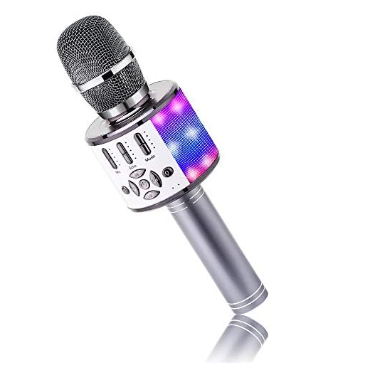 BONAOK Stemverandering Microfoon Voice,Microfoon voor Kinderen, Karaoke Microfoon Bluetooth, Led karaoke Microfoon,Thuis Karaoke Apparaat, Compatibel met iOS Android Bluetooth Apparaten (Ruimtegrijs)
