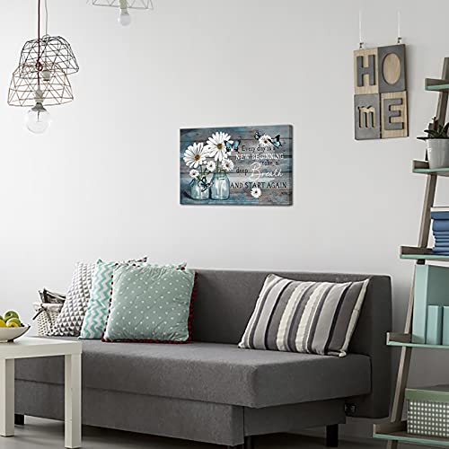 Skenoart Daisy Flowers Pictures For Bathroom Decor Blue Rustic Butterfly Floral Canvas Paintings Quotes Inspirational Wall Art Still Life Farmhouse Home Bedroom Wall Decoration Ready To Hang #TOP3