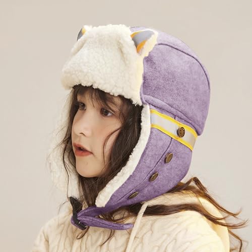 PURFUN Kids Reflective Trapper Hat Cute Cat Ear Fleece Earflap Cap Full Hood Hat Windproof Cycling Ski Cap for 5-10 Yrs2