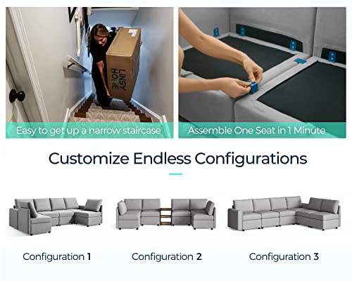 Linsy Home Modular Sectional Sofa, Convertible U Shaped Sofa Couch With Storage, Memory Foam, Modular Sectionals With Ottomans, 6 Seat Oversized Sofa Couch With Chaise For Living Room, Grey #TOP2