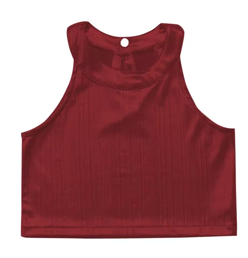 Haut moulant à col rond métallique pour femme sans manches bodycon crop top vêtements streetwear personnalisable