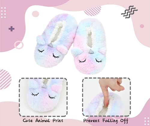 DICUIRD Kid's Animal Slipper Socks, Cartoon Cozy Fleece Indoor Kids Slipper, Fluzzy Warm Bedroom Shoes2