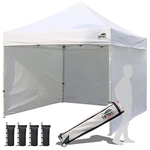 Eurmax USA 10×10 Pop up Canopy Tent Commercial Instant Canopies with 4 Removable Zipper End Side Walls and Roller Bag Bonus 4 SandBagsWhite