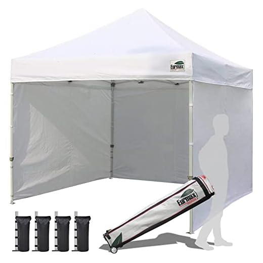 Eurmax USA 10'x10' Ez Pop-up Canopy Tent Commercial Instant Canopies with 4 Removable Zipper End Side Walls and Roller Bag, Bonus 4 SandBags(White)