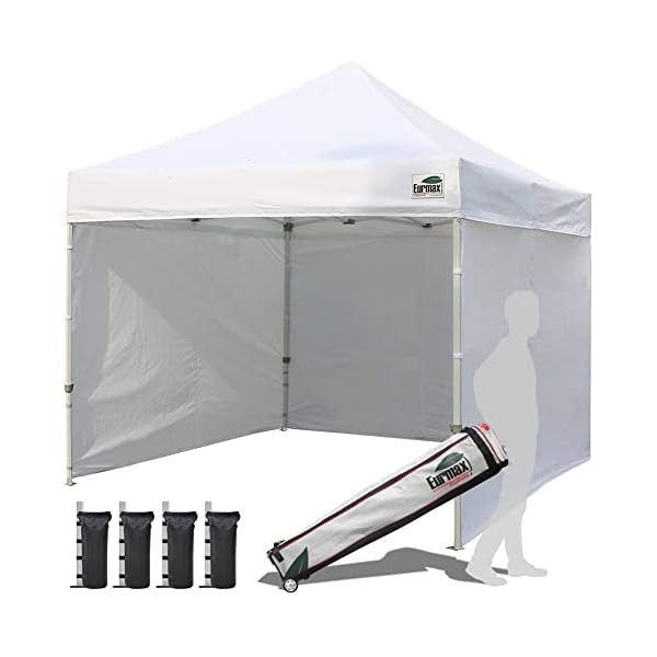 Eurmax usa 10×10 pop up canopy tent commercial instant canopies with 4 removable zipper end side walls and roller bag bonus 4 sandbagswhite  urban country home decor