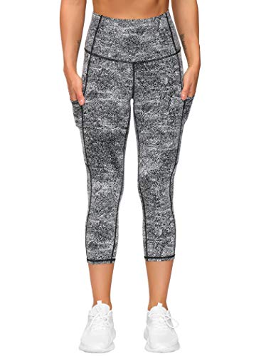 Image of THE GYM PEOPLE Thick High Waist Capris Yoga Pants with Pockets, Tummy Control Workout Running Yoga Leggings for Women