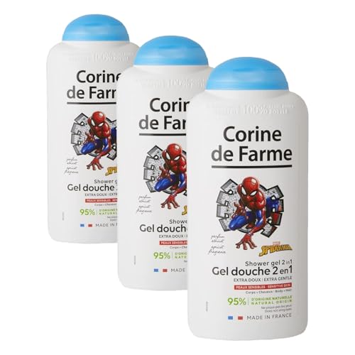 Corine de Farme - Gel Douche Extra-Doux Spiderman - Gel Lavant 2-En-1 Corps et Cheveux pour Enfant - Formule Peau Sensible, Clean Beauty, ne Pique pas les Yeux - Flacon Recyclable 300ml