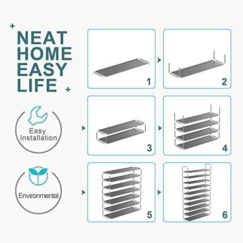 10-Tier Shoe Rack with 50-Pair Capacity - Non-Woven Fabric/Metal Shoe Shelf Tower Organizer for Closets, Entryways & Garages - Gray