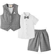 costume enfant garcon mariage 1-6 ans gentleman vetement bebe garçon coeur chemise manche courte shorts et bermudas avec bretelles tenue ceremonie garcon 2 pieces chic ensembles (White, 2-3 Ans